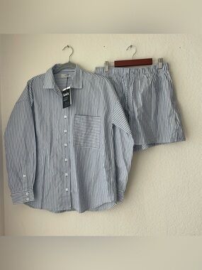 Knix Classic Cotton PJ Set 100% Cotton Blue/White Striped S/P Long Sleeve